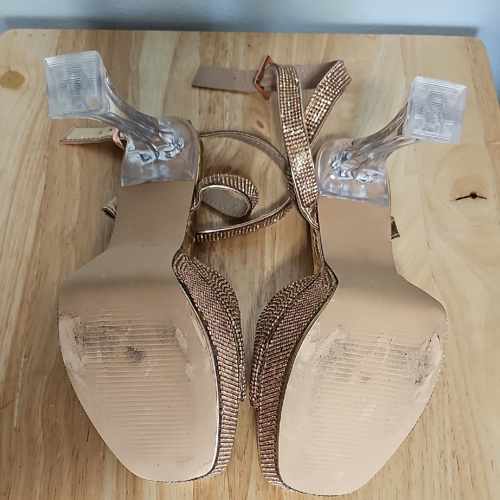 SHEIN Rose Gold Rhinestone Strap Block Heels - Picture 5 of 5